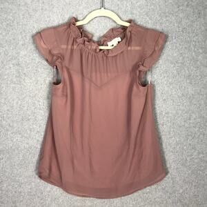 Monteau‎ Blouse Womens Large Pink Top Ruffle Dusty Cottage Career Church Flowy